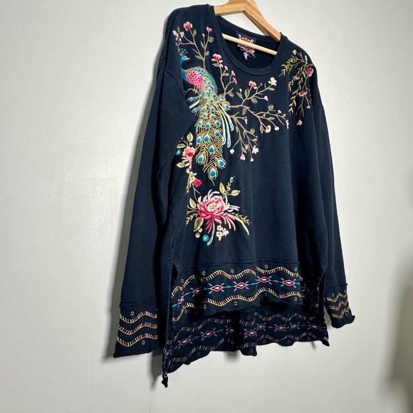 Johnny Was Kaira Hi-Lo Long Sleeve Embroidered Black Pullover Sz M - Picture 6 of 12